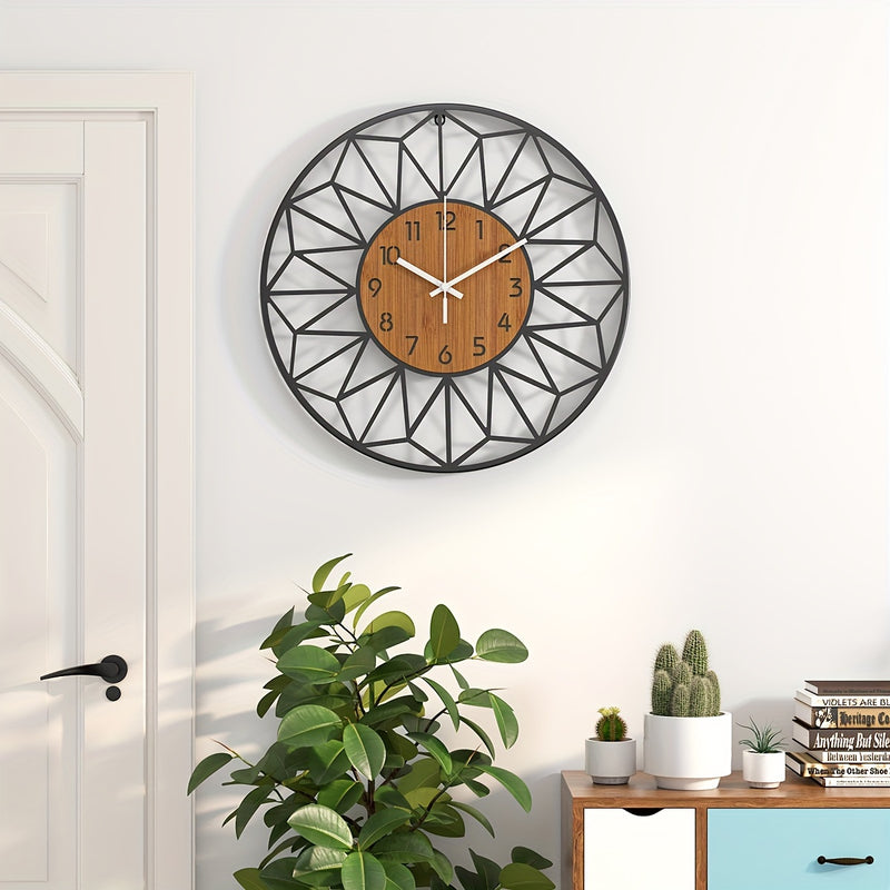 Varello Wandklok – Ronde Metalen Vorm met Houtlook