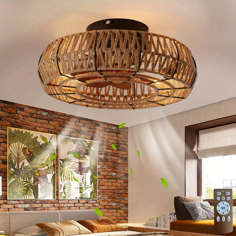 Solvaya Plafondventilator – Handgeweven Rotan Design met Verlichting