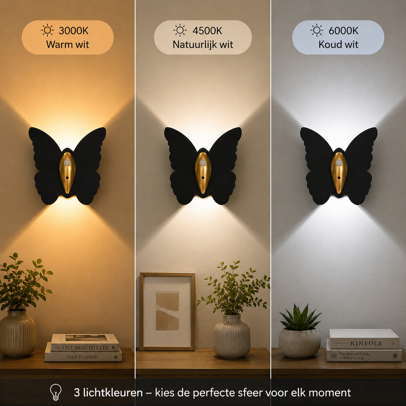 Lunavira Vlinder Wandlamp – Draadloze LED met Bewegingssensor