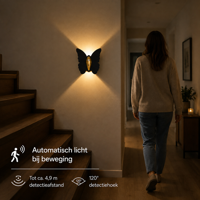 Lunavira Vlinder Wandlamp – Draadloze LED met Bewegingssensor