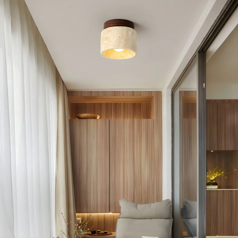 Vareston Plafondlamp – Cilindervormig Travertijn Design