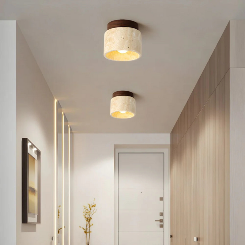 Vareston Plafondlamp – Cilindervormig Travertijn Design