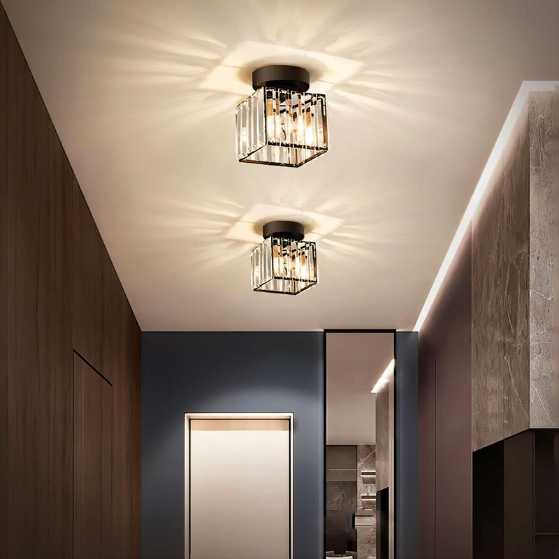 Aurelia Plafondlamp – Vierkant Messing Design met Kristalglas