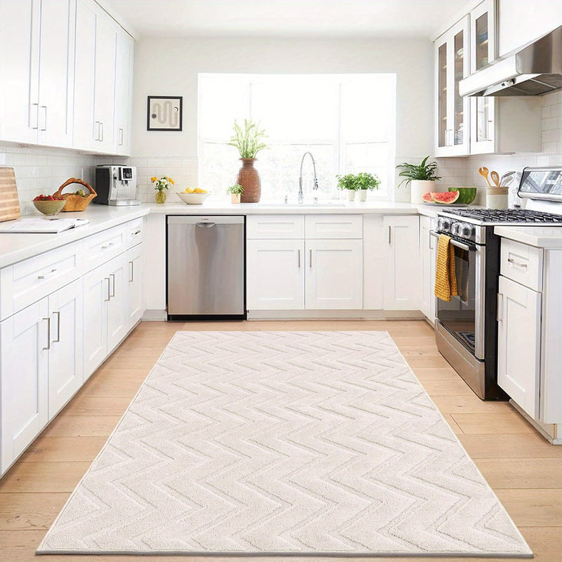 Aurevane Vloerkleed – Beige Hoogpolig Design met Jacquardstructuur
