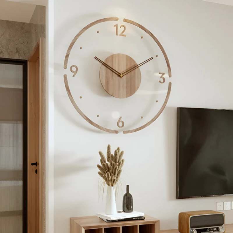 Avenora Wandklok – Hout Ontwerp met Stil Quartz-Uurwerk