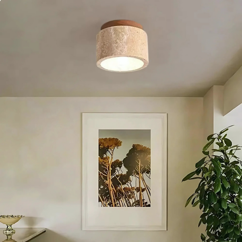 Vareston Plafondlamp – Cilindervormig Travertijn Design