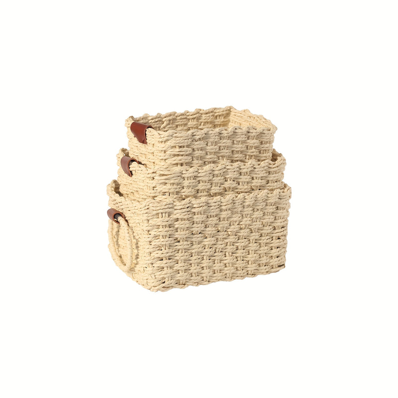 Brevana Boho-Stijl Opbergmanden – Set van 3 met Handvatten