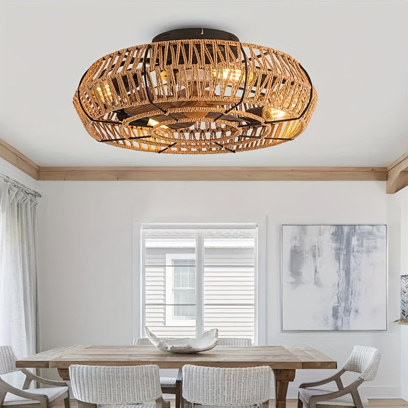 Solvaya Plafondventilator – Handgeweven Rotan Design met Verlichting