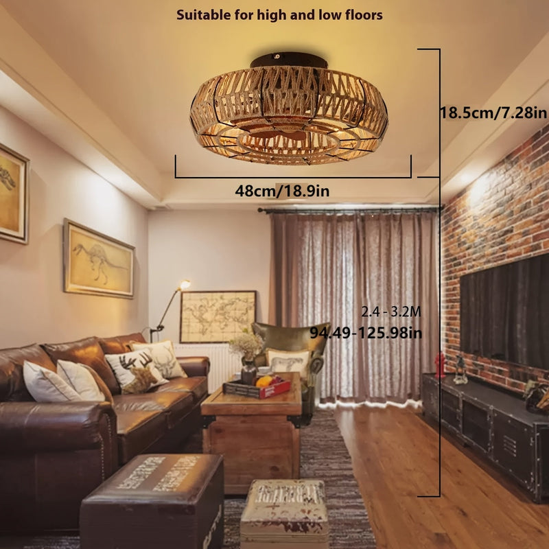 Solvaya Plafondventilator – Handgeweven Rotan Design met Verlichting