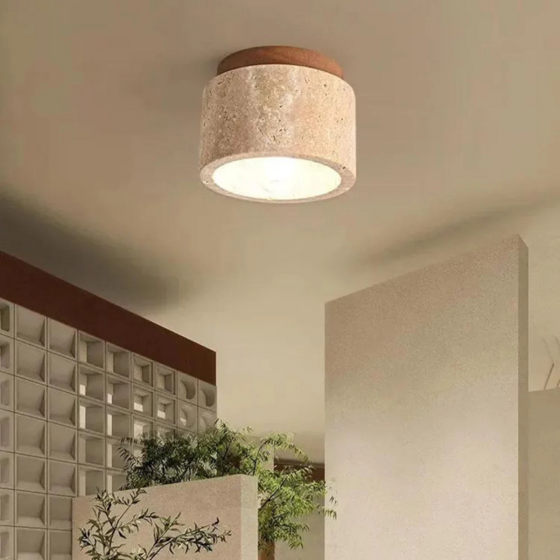 Vareston Plafondlamp – Cilindervormig Travertijn Design