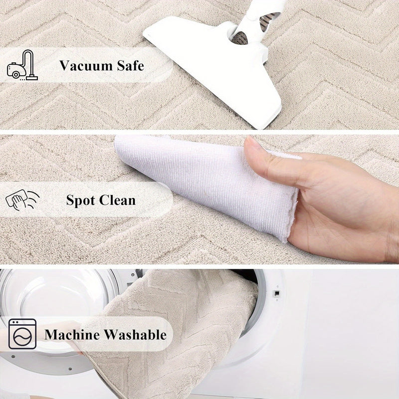 Aurevane Vloerkleed – Beige Hoogpolig Design met Jacquardstructuur