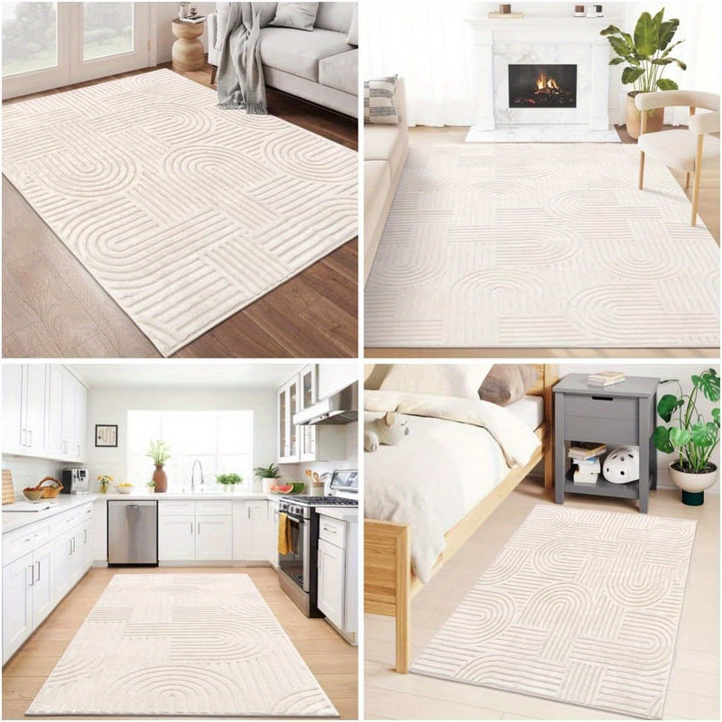 Aurevane Vloerkleed – Beige Hoogpolig Design met Jacquardstructuur