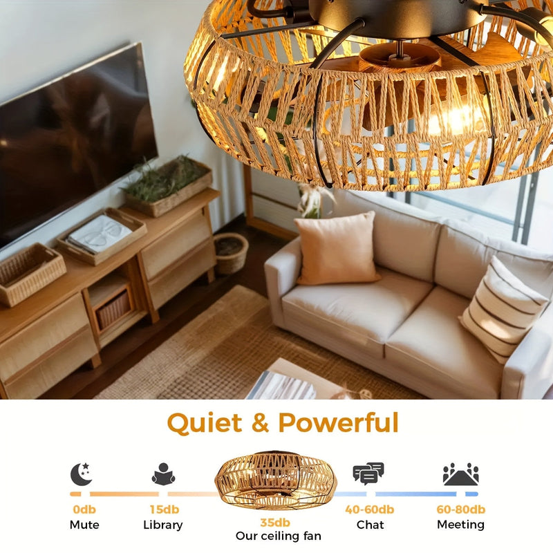 Solvaya Plafondventilator – Handgeweven Rotan Design met Verlichting