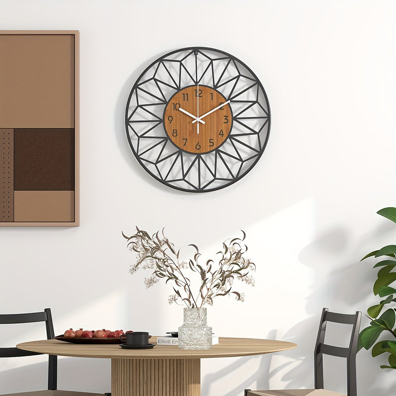 Varello Wandklok – Ronde Metalen Vorm met Houtlook