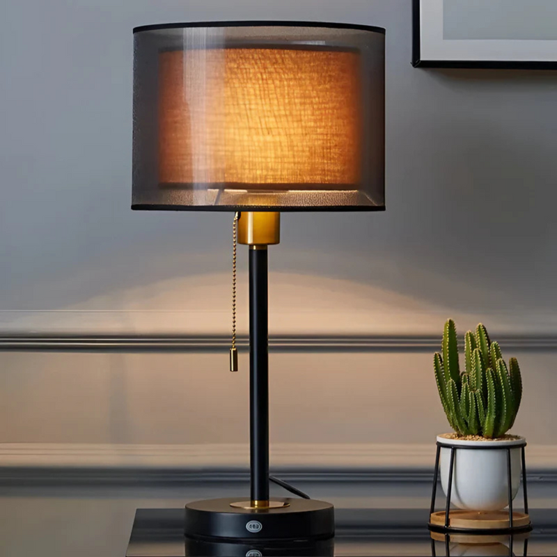 Vintage Tafellamp met Dubbele Stoffen Kap voor Warm Sfeervol Licht LED
