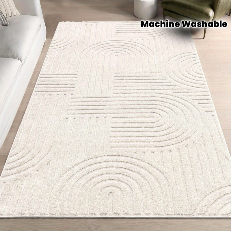 Aurevane Vloerkleed – Beige Hoogpolig Design met Jacquardstructuur