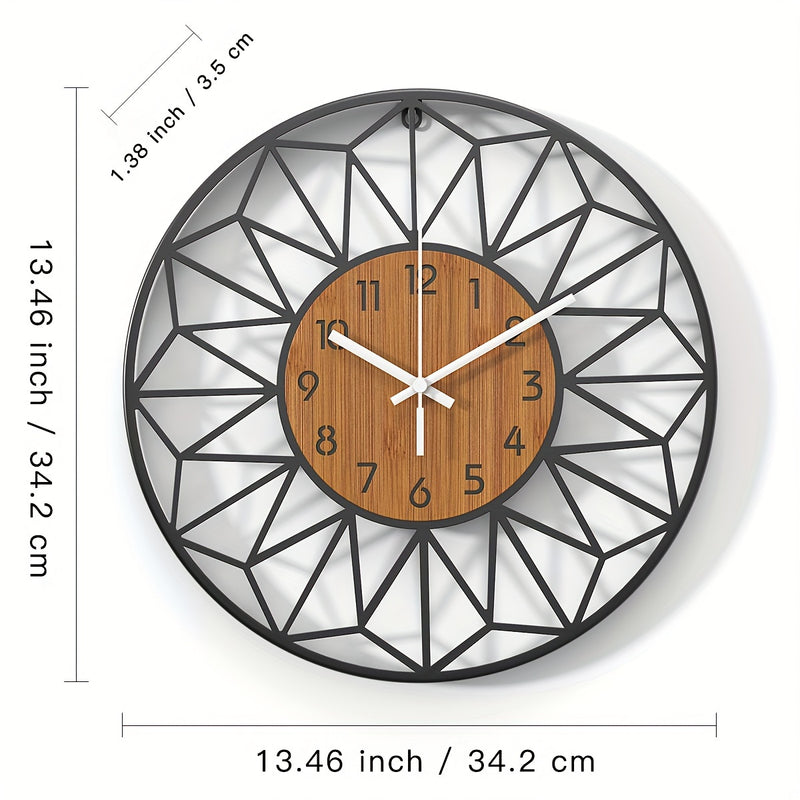 Varello Wandklok – Ronde Metalen Vorm met Houtlook