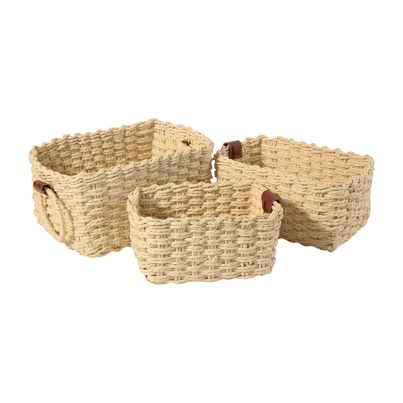 Brevana Boho-Stijl Opbergmanden – Set van 3 met Handvatten