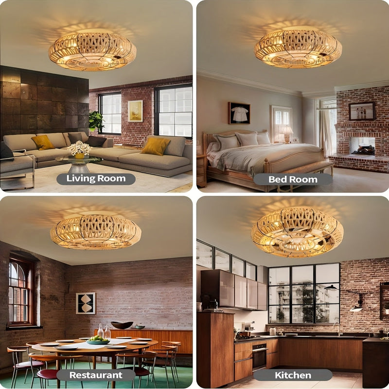 Solvaya Plafondventilator – Handgeweven Rotan Design met Verlichting