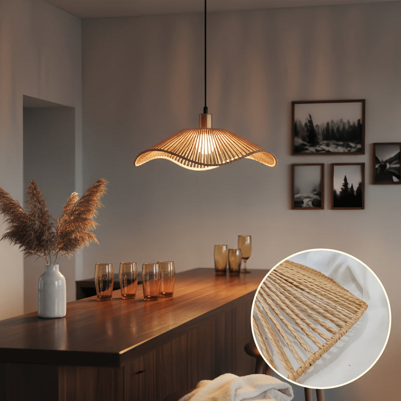 Velmora hanglampkap – golvend geweven ontwerp voor rustieke interieurs