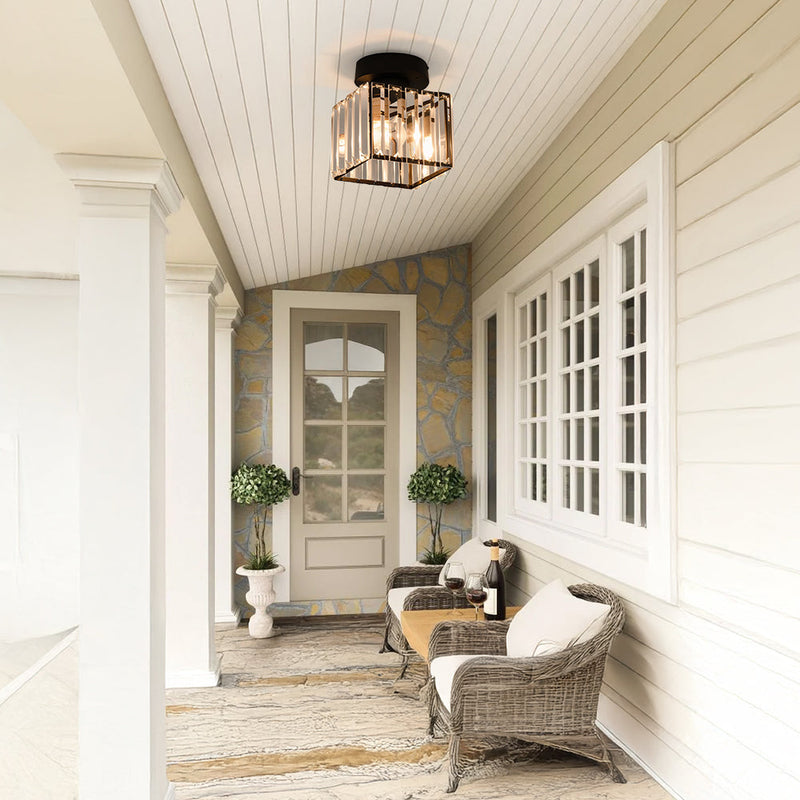 Aurelia Plafondlamp – Vierkant Messing Design met Kristalglas