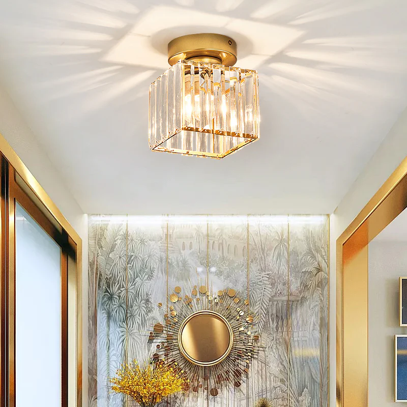 Aurelia Plafondlamp – Vierkant Messing Design met Kristalglas