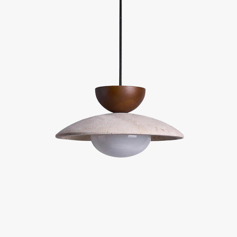 Virelora Hanglamp – Travertin en Hout met Glazen Detail
