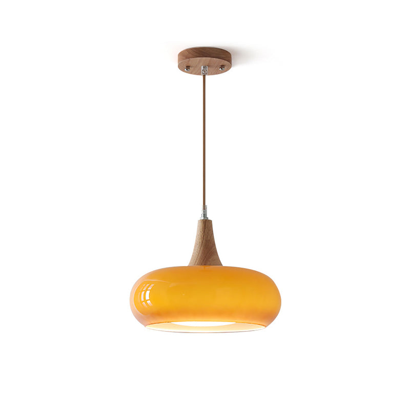 Lunavelle Hanglamp – Glazen Kap met Houten Accent