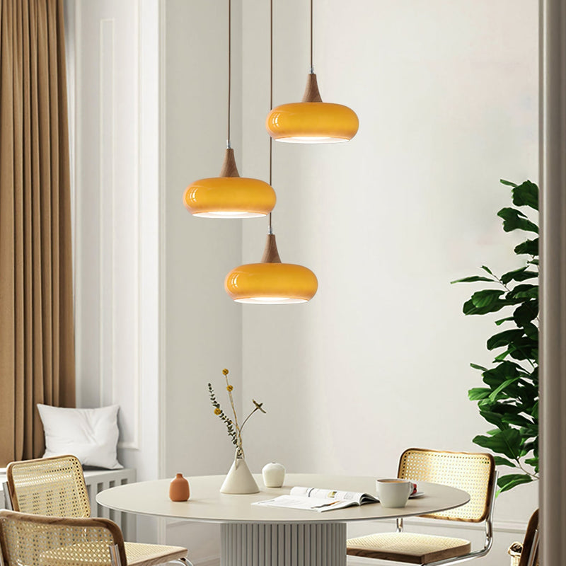 Lunavelle Hanglamp – Glazen Kap met Houten Accent