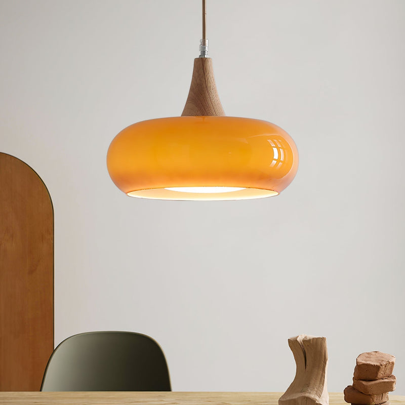 Lunavelle Hanglamp – Glazen Kap met Houten Accent