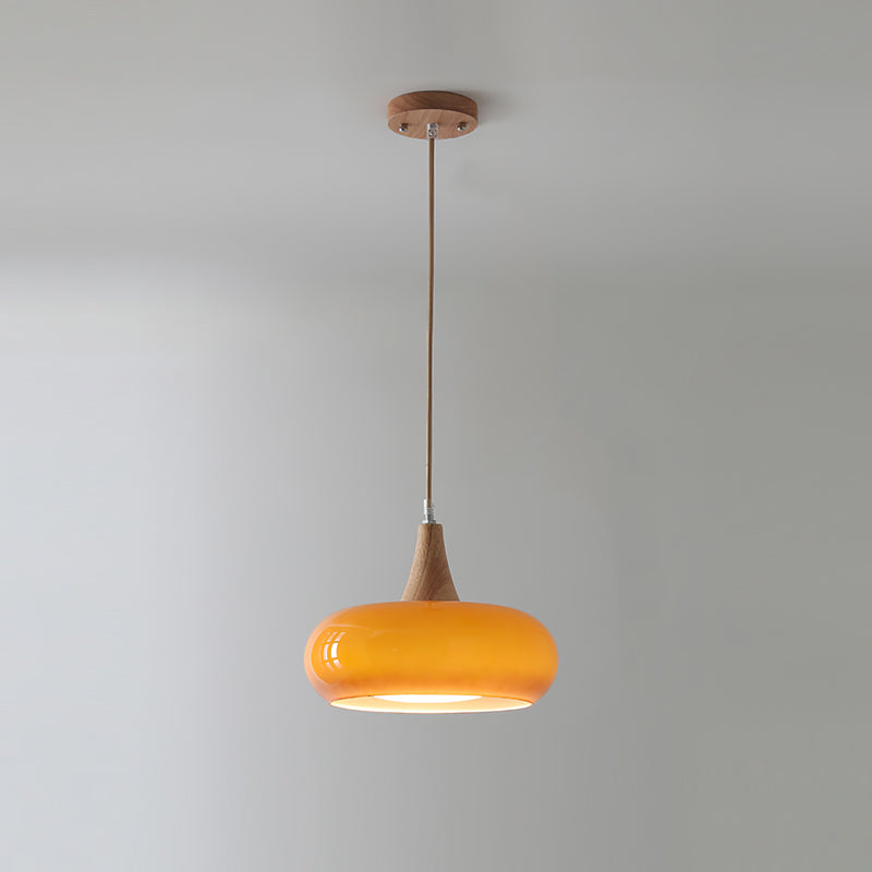 Lunavelle Hanglamp – Glazen Kap met Houten Accent