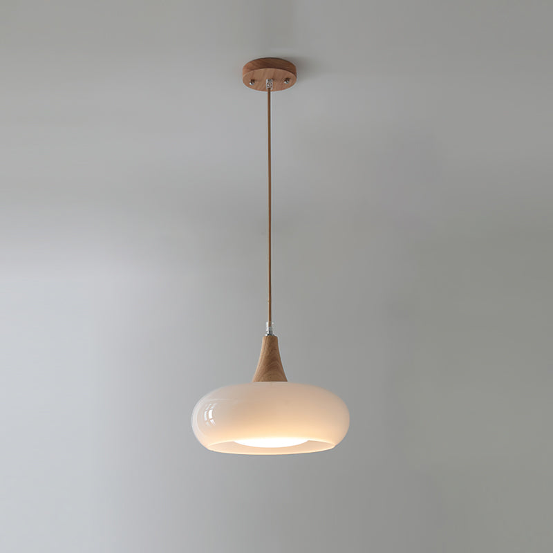 Lunavelle Hanglamp – Glazen Kap met Houten Accent