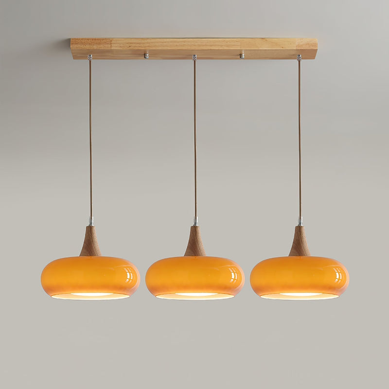 Lunavelle Hanglamp – Glazen Kap met Houten Accent