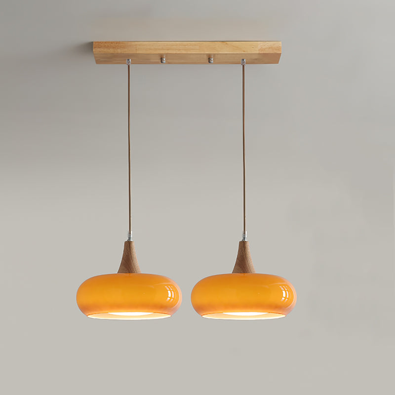 Lunavelle Hanglamp – Glazen Kap met Houten Accent