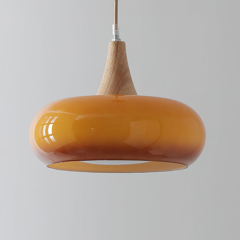 Lunavelle Hanglamp – Glazen Kap met Houten Accent