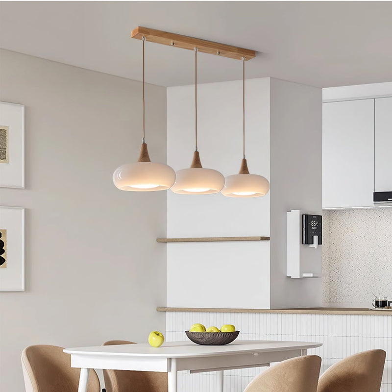 Lunavelle Hanglamp – Glazen Kap met Houten Accent