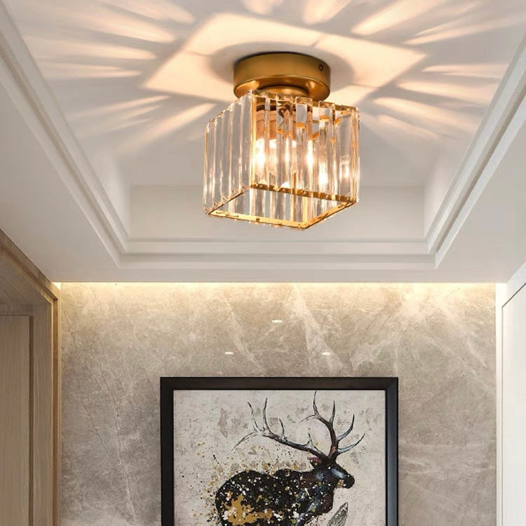 Aurelia Plafondlamp – Vierkant Messing Design met Kristalglas
