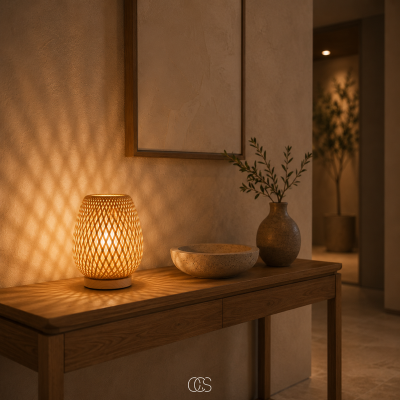 OCS - Draadloze Bamboe Tafellamp - Scandinavische, Dimbare LED met 3 Lichtkleuren