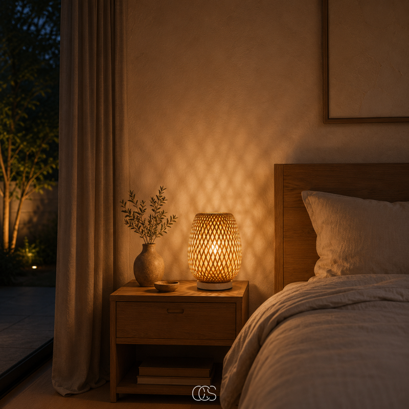 OCS - Draadloze Bamboe Tafellamp - Scandinavische, Dimbare LED met 3 Lichtkleuren