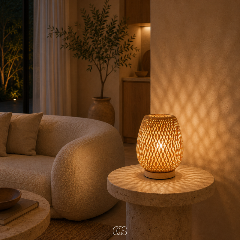 OCS - Draadloze Bamboe Tafellamp - Scandinavische, Dimbare LED met 3 Lichtkleuren