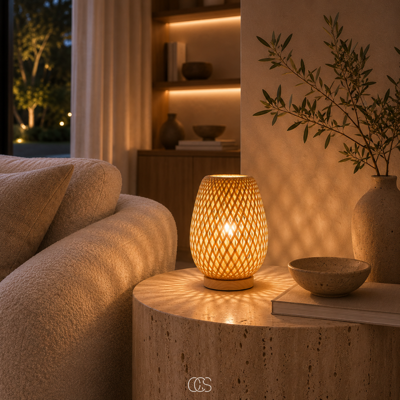 OCS - Draadloze Bamboe Tafellamp - Scandinavische, Dimbare LED met 3 Lichtkleuren