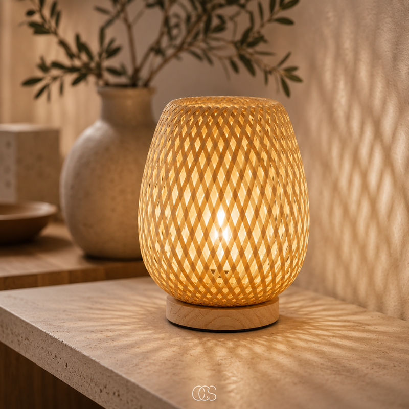OCS - Draadloze Bamboe Tafellamp - Scandinavische, Dimbare LED met 3 Lichtkleuren