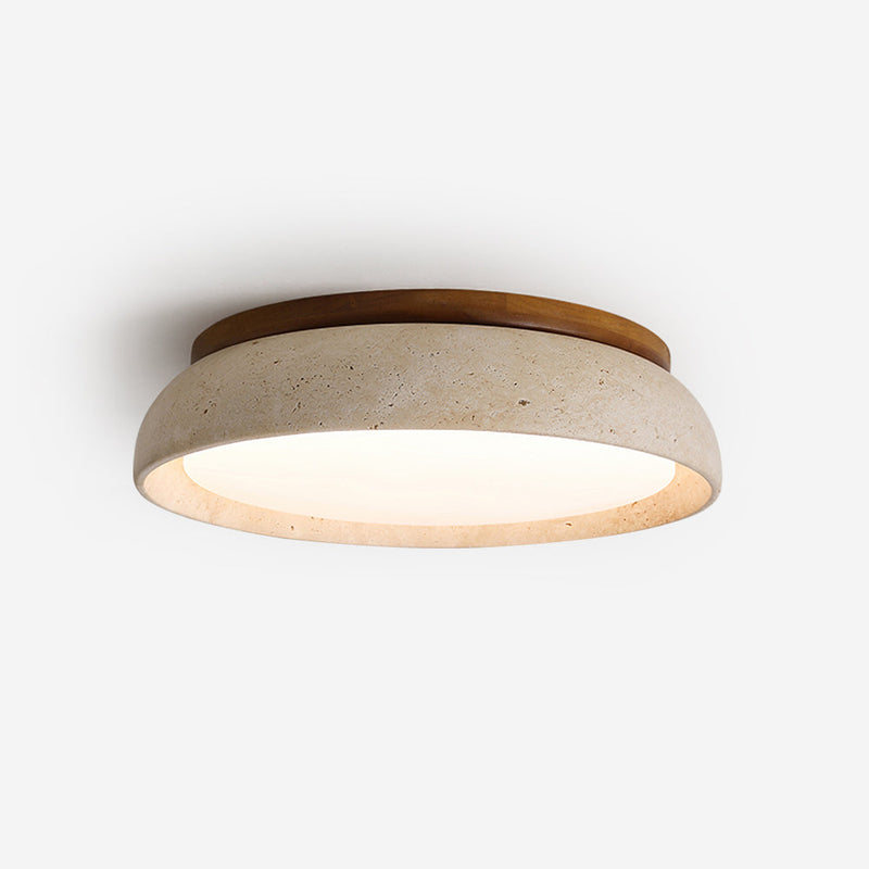 Tervano Plafondlamp – Travertin met Houten Basis en Geïntegreerde LED