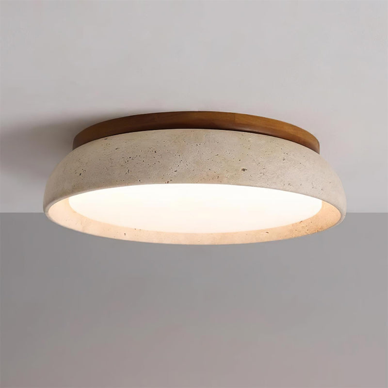 Tervano Plafondlamp – Travertin met Houten Basis en Geïntegreerde LED