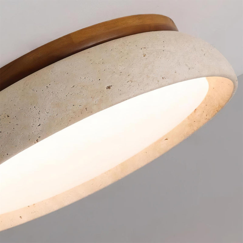 Tervano Plafondlamp – Travertin met Houten Basis en Geïntegreerde LED