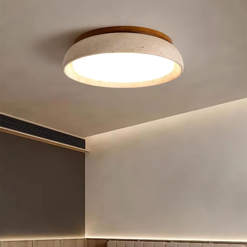 Tervano Plafondlamp – Travertin met Houten Basis en Geïntegreerde LED