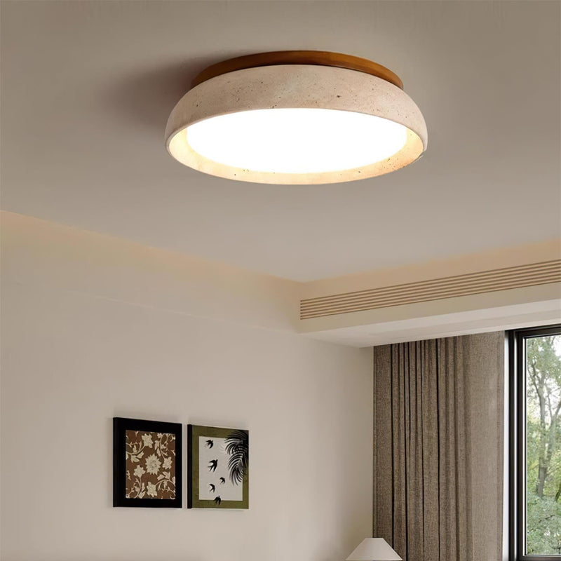 Tervano Plafondlamp – Travertin met Houten Basis en Geïntegreerde LED