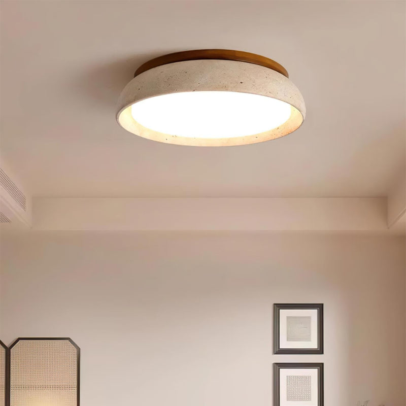 Tervano Plafondlamp – Travertin met Houten Basis en Geïntegreerde LED
