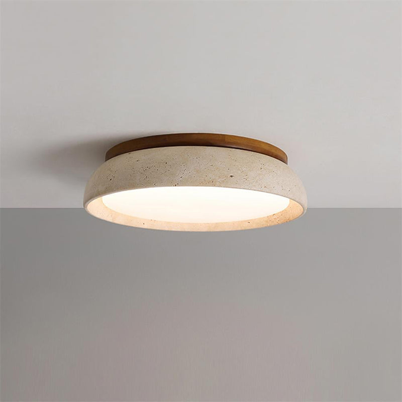 Tervano Plafondlamp – Travertin met Houten Basis en Geïntegreerde LED