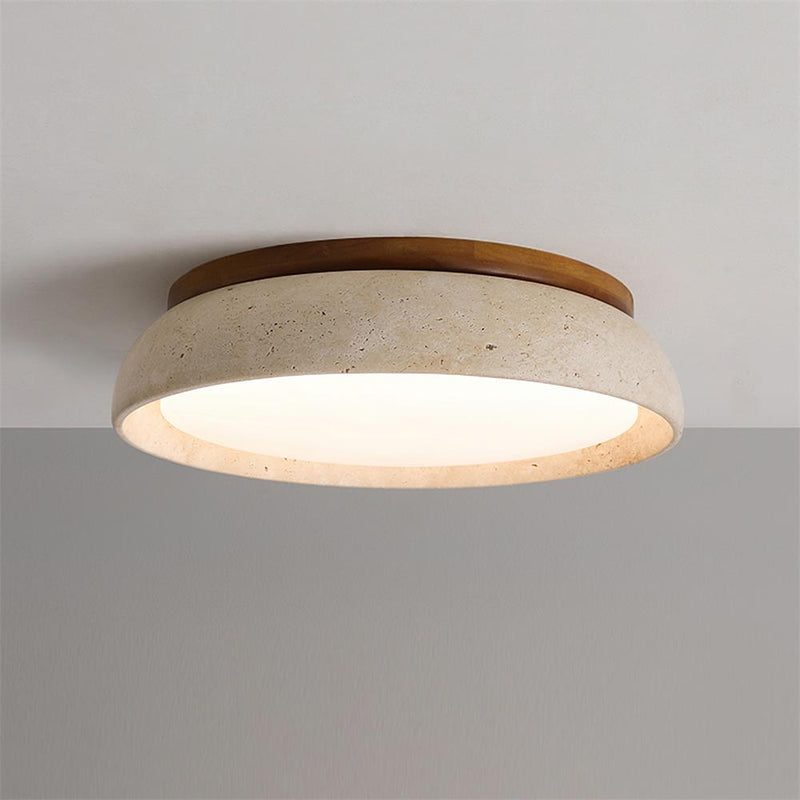 Tervano Plafondlamp – Travertin met Houten Basis en Geïntegreerde LED
